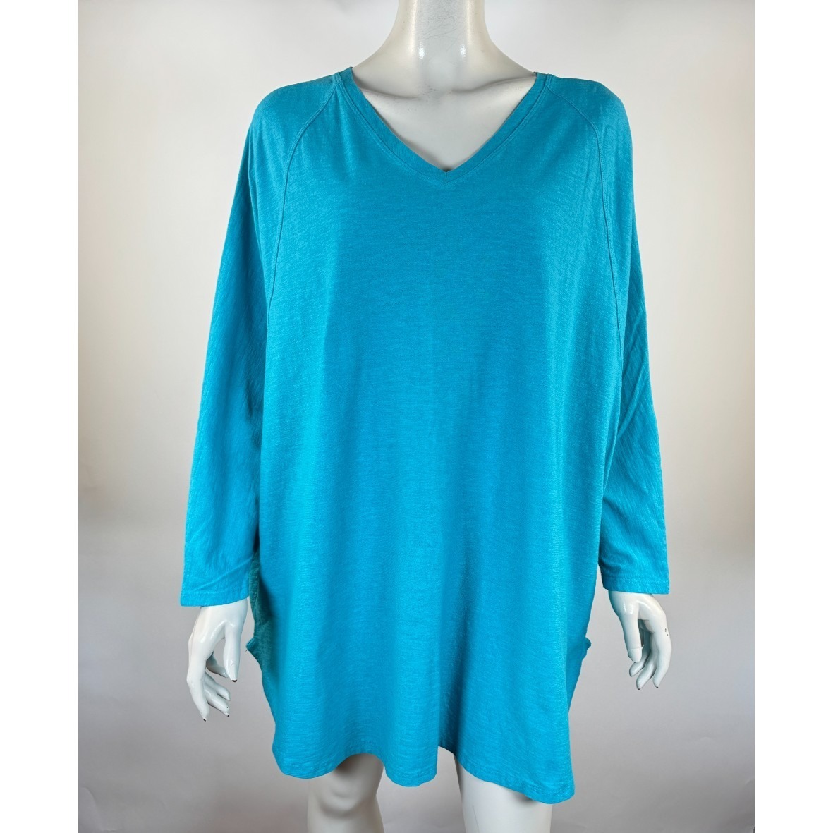 Cut Loose Oversized Tunic Top Women Os Nwot Long Sleeve V-Neck Cotton Linen